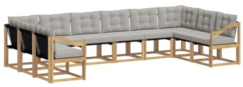 vidaXL Outdoor-Sofagarnitur mit Kissen 10 pcs Weiß und Hellgrau, Gartenmöbel, modernes Outdoor-Sofa, bequemes Lounge-Set für Ihre Terrasse, robust und stylisch