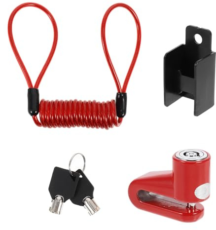 ELEOUTI 1juego Candado para Disco de Freno de Moto Acero Resistente con Cable Recordatorio Rojo Antirrobo para Motocicletas y Scooters y Resistente al Calor