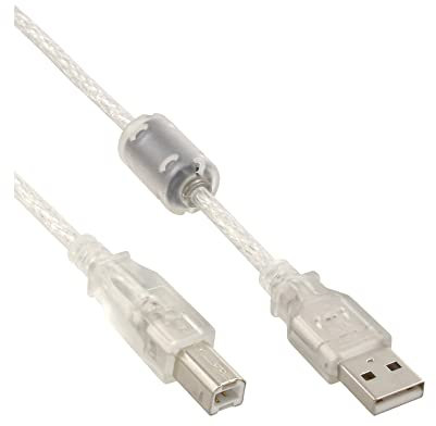 InLine USB 2.0 Kabel, A an B, transparent, mit Ferritkern, 3m