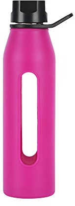 Takeya 22 Ounce Classic Glass Water Bottle with Silicone Sleeve and Twist Cap, Fuchsia