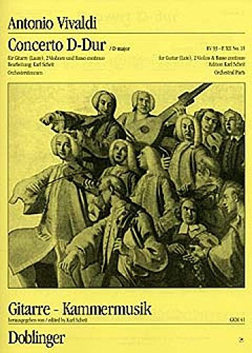 „Concerto D-Dur“ RV 93, Orchesterstimmen für zwei Violinen, Violoncello, Kontrabass und Cembalo (Basso continuo) von Antonio Vivaldi
