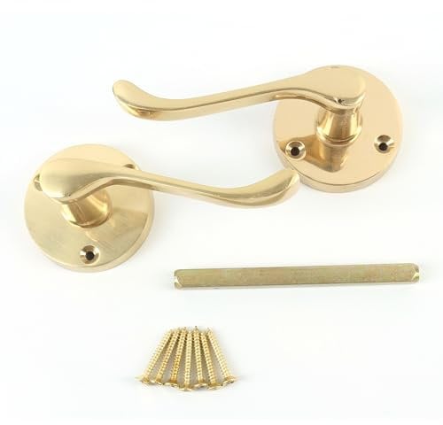 White Hinge Limited Round 55mm Victorian Polished Brass Scroll Latch Handles Internal Door Lever
