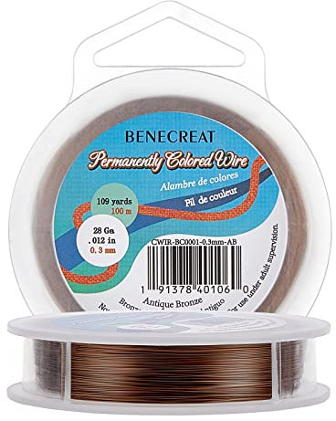 BENECREAT 100m Alambre de Cobre Cable Metálico Accesorios de manualidad para Diseño de Bisutería - Bronce Antiguo Calibre 28