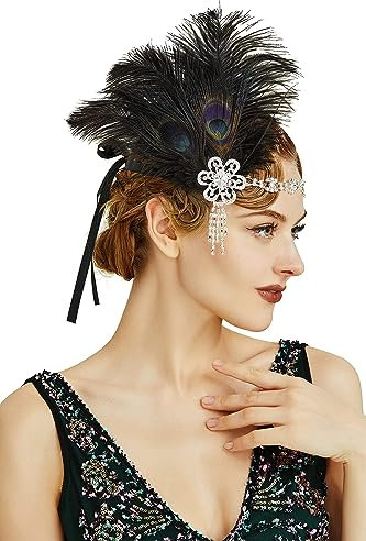BABEYOND 1920s Feder Stirnband 20er Jahre Stil Art Deco Flapper Haarband Great Gatsby Stirnband Damen Kostüm Accessoires Schwarz