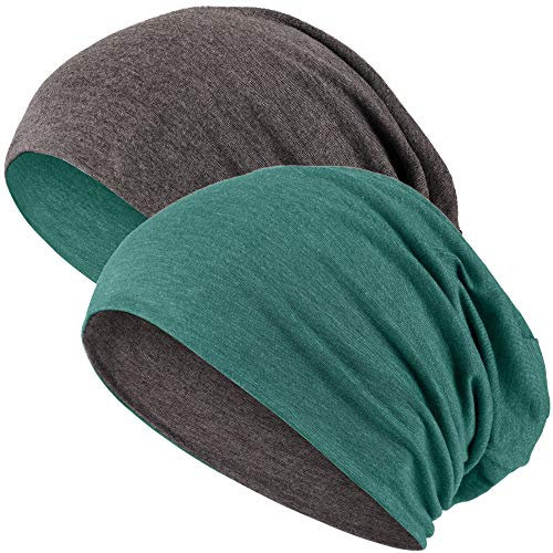 Hatstar® 2in1 Reversible Unisex Beanie | Damen und Herren Mütze | Übergangsmütze für Frühling und Sommer | SoftTouch Poly - Baumwolle | leicht & weiche (dunkelgrau/grün meliert)