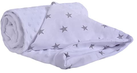 Medi Partners Krabbeldecke 100% Baumwolle 75x100cm doppelseitig multifunktional Minky Kuscheldecke für Kinderwagen weich flauschig (graue Sterne mit weißem Minky)