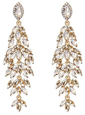 Clearine Kristall Ohrringe Hochzeit Braut Marquise-Form Blatt Cluster Kronleuchter Damen Ohrhänger Champagn-Gold Gold-Ton