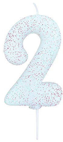Anniversary House Colourful Iridescent Glitter Candle, Number 2, Birthday Cake Topper, 2nd Birthday Candle, Numeral Candle, 7cm, AHC01/2