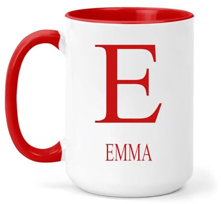 grabmybits Emma Personalized Initial Mug - Custom Name Ceramic Cup for Tea or Coffee Gift - Red