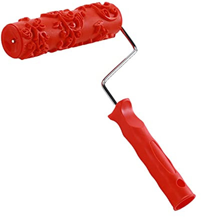 Utoolmart Home Wall Rubber Paint Roller, 175mm Patterned Paint Roller for Wall Decoration, Crackle Pattern Painting Roller, EG171T Wooden Grain Painting Roller, with Red Plastic Handle, 1 Pcs