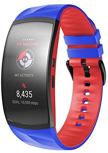 NotoCity Armband für Samsung Gear Fit 2 /Gear Fit 2 Pro, Quick-Fit Silikon Ersatzarmbänd für Gear Fit 2 SM-R360/Fit 2 Pro SM-R365,Blau-Rot