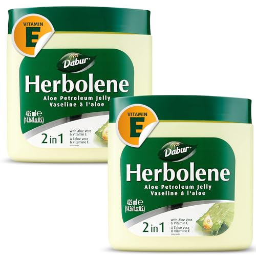 Dabur Herbolene Aloe Jelly - Aloe Vera Petroleum Jelly for Soft Skin, 2pack