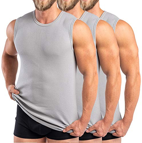 HERMKO 3040 3er Pack Herren Tank Top Unterhemd mit Rundhals-Ausschnitt aus 100% Bio-Baumwolle, Größe:D 6 = EU L, Farbe:grau