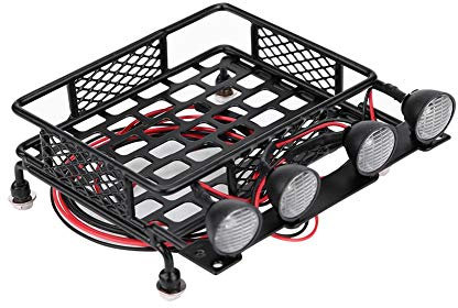 Dilwe RC Car Dachgepäckträger, Kleiner Dachgepäckträger Gepäckträger mit rundem LED-Licht für axiales SCX10 1/10 RC Crawler Car(4 Weiß)