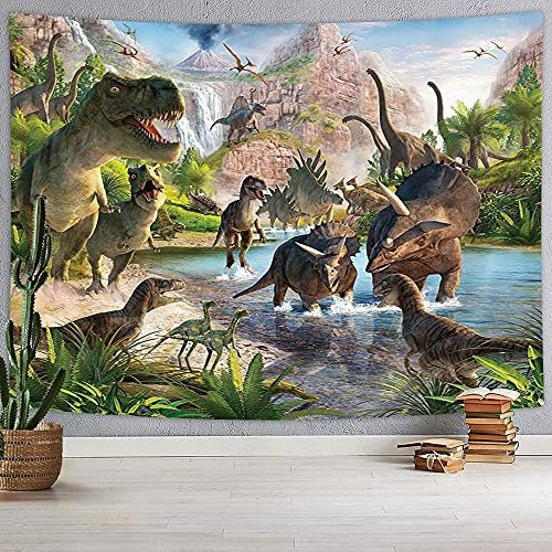 Dinosaurier-Wandteppich, Jurassic Park, Wildtier, Tier, Dino, Dschungel, Wald, Berge, Wandteppich, Jungen, Mann, Kinder, Tapisserie, Wandbehang, Decke für Schlafzimmer, Wohnheim, 152.4x101.6 cm