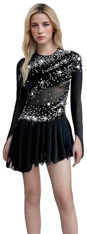 LIUHUO Costume de Patinage Noir pour Femme et Fille - Jupe de Patinage Simple et généreuse - Competition