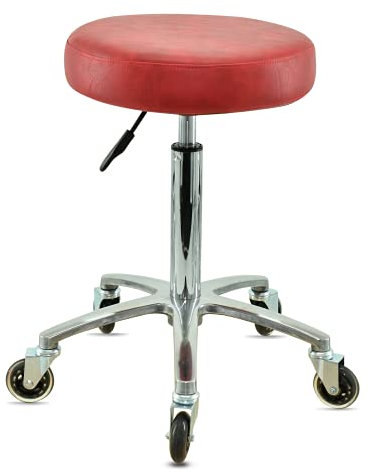 VAKON SALON - Premium Rollhocker Rot höhenverstellbar von 55 bis 75 cm - Rundsitz- Drehhocker Arbeitshocker Praxishocker