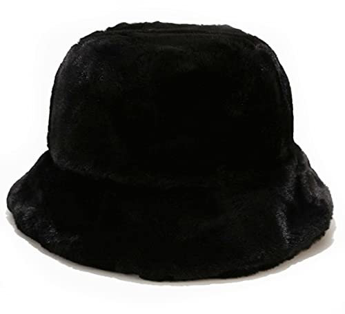 crazy bean Wintermütze Damen Fischerhut Plüsch Winter Warm Eimer Hut Weiche Flauschige Unisex(Schwarz)