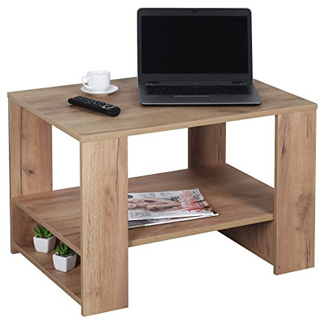 RICOO Couchtisch mit Stauraum 72 x 50 x 50 cm, Couchtisch Holz, Wohnzimmertisch für Couch Eiche Gold Braun – WM090-EG - Tisch Wohnzimmer Tisch, Sofatisch, Coffee Table, Couchtisch klein