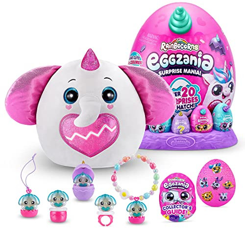 Rainbocorns Eggzania Surprise Mania Peanuts the Elephant - Collectible Plush - Over 20 Surprises Inside, 28 cm, Cuddle Plush Stuffed Animal, Rings, Bracelets, Stickers, Wearable Accessories (Elephant)