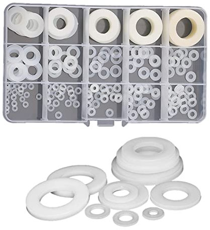 CONPHERON 215 Stück Unterlegscheiben Set Kunststoff Beilagscheiben Weiß Nylon Isolierscheiben Flach Unterlegscheiben für Schrauben Befestigung (M2 M3 M4 M5 M6 M8 M10 M12 M14 M16 M18)