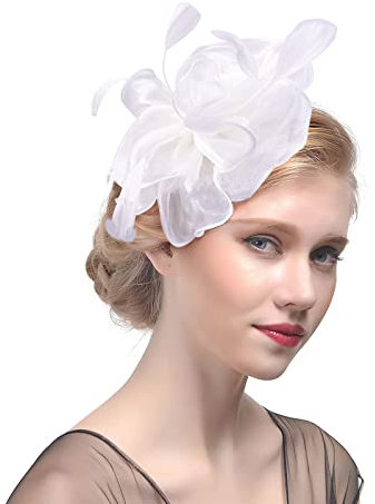 ITODA Fascinator Hut Damen Haarschmuck Organza Pillbox Hut mit Feder Hochzeitshut 1920s Vintage Royal Damenhut mit Clip Stirnband Blumen Haarspange Braut Hochzeit Partyhut Kirche Teeparty