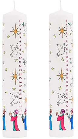 Pack of 2 Traditional Countdown to Christmas Advent Candle | Christmas Wise Men Design Pillar Advent Candle with Numbers | Advent Christmas Candle Festive Pillar Candle