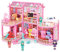 deAO Puppenhaus Traumhaus für Mädchen, 150 Stück Dollhouse Stadthaus mit 2 Etagen 6 Spielzeugfiguren und Möbelstücken Zubehör, Spielhaus Spielraum Puppen Spielzeug für Kinder ab 3 Jahren