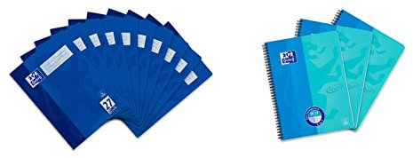 Oxford Schulheft A4, liniert, mit Doppelrand, 32 Blatt, blau, 10 Stück & Touch Collegeblock Duo A4 kariert und liniert, 80 Blatt, blau, 3 Stück