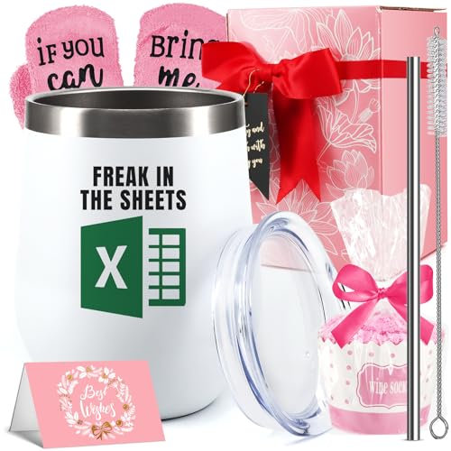 Accountant Funny Wine Tumbler Birthday Gifts Set for Women Best Friends - Gifts for Her - FREAK IN THE SHEETS Tumbler Mug Gifts for Girlfriend, Wife, Mom, Coworkers, Daughter, Sister, Aunt, 12 oz