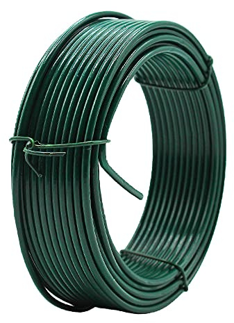 The Mesh Company Galvanised & Green PVC Thick Garden Tensioning Line Wire | Quality European Stock (3.5mm Green 1kg Coil 15 Metres)