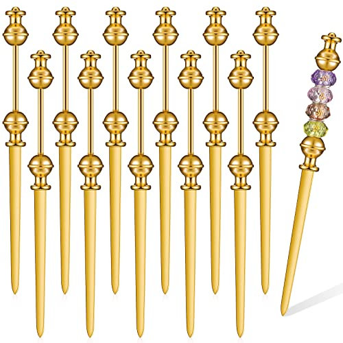 Outus 12 Stück Perlen Brieföffner Metall Brieföffner Umschlagöffner Messer Perlbarer Brieföffner Edelstahl Umschlagöffner Slitter für Geschenk Büro Zuhause DIY Supplies (Gold)
