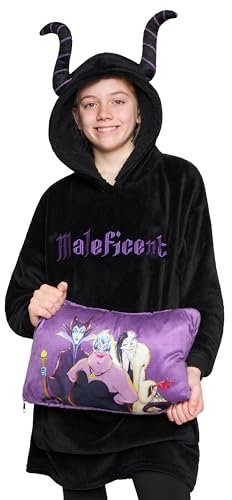 Disney Felpa Bambina - Felpa Coperta di Pile Taglia Unica - Felpa Oversize Bambini Ripiegabile A Cuscino - Stitch Gadget Ufficiale (Nero Maleficent)