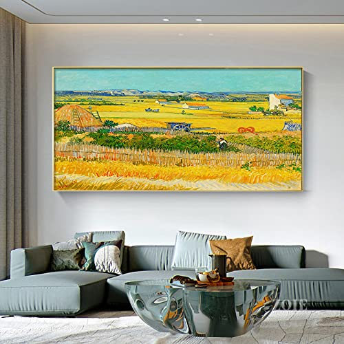 HYFBH Van Gogh Classique Peinture À L'huile Fonctionne Grand Paysage Abstrait Toile Art Print Affiche Image Mur Maison Décoration Peintures Murales 50x125cm/20x49inch Avec Doré Encadré