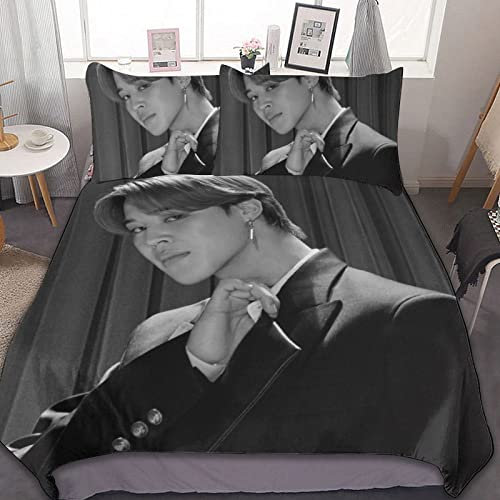 NECEHY Bettbezug 3 Teilig BTS 3D Drucken Bettwäsche Set Bettbezüge Mikrofaser Super Weich Flauschige mit Reißverschluss und 2 mal Kissenbezug,ab-2554,King:94x87/240x220cm