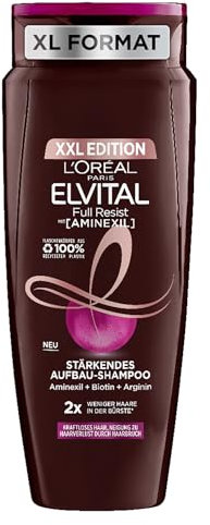 L'Oréal Paris Stärkendes XXL Shampoo gegen Haarausfall durch Haarbruch, Für kraftloses, brüchiges Haar, Mit Biotin, Provitamin B5 und Arginin, Elvital Full Resist Haarshampoo, 1 x 700 ml
