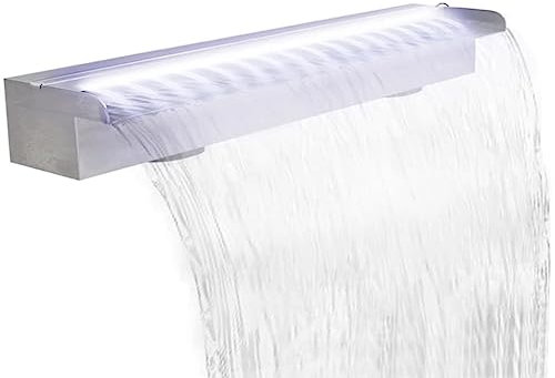 Fontana cascata piscina con LED rettangolare in acciaio inox 90 cm