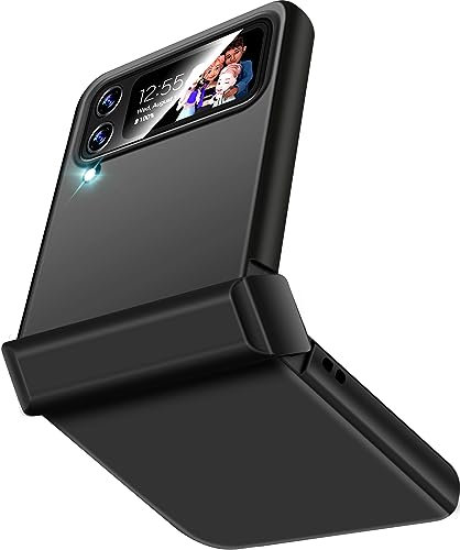 Handyhülle für Samsung Galaxy Z Flip 4 Hülle Ultra Dünn Leicht PC Schutzhülle Galaxy Z Flip 4 5G Klapphülle Slim Kratzfest Firma Flip Case für Samsung Z Flip 4 Tache Cover… (Schwarz)