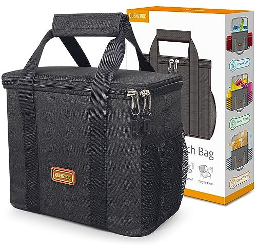 QUENZROC Lunch Tasche für Damen Herren, Schwarze Lunchtasche Picknicktasche Lunchbox 5L Kleine Kühltasche für Büro Arbeit, Geschenkbox Edition