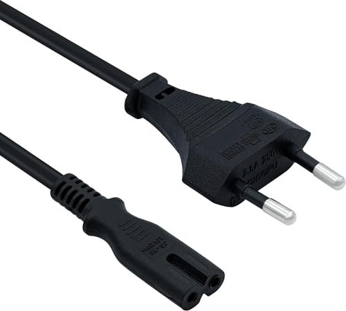 Power Cable IEC 320 C7 2 Metres, 2-Pin Euro Plug According to Figure 8 Power Cable for Samsung LG TCL Sony TV, PS3, PS4, PC Monitors, Computers, Printers