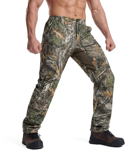 LOOGU Men's Camo Hunting Pants with 6-Pocket, Water-Resistant Breathable Quick-Dry Cargo Pants for Hunting Hiking Fishing