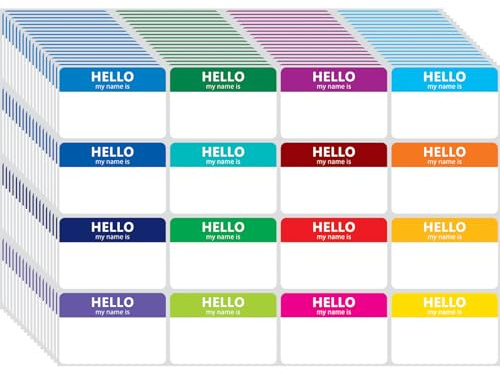 400 Stück Namensschilder, bunte Aufkleber, 16 Farben (7,6 x 5,1 cm), Hello My Name is, zum Abziehen und Aufkleben, Identifikationsabzeichen für Schule, Büro, Konferenzen und Familienfeiern (400
