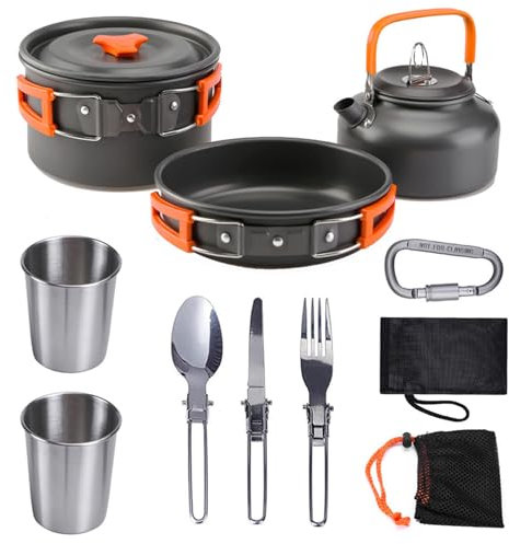 Camping Cookware and Cutlery Set, Multifunctional Portable Camping Tableware Set, Outdoor Camping Cookware Set (Orange)