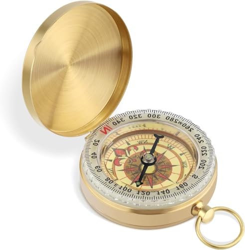 QHFlashbuy Portable Boussole,Poche Vintage avec Fonction Lumineuse,Boussole de Survie Militaire Étanche pour Voyage,Randonné,Exploration