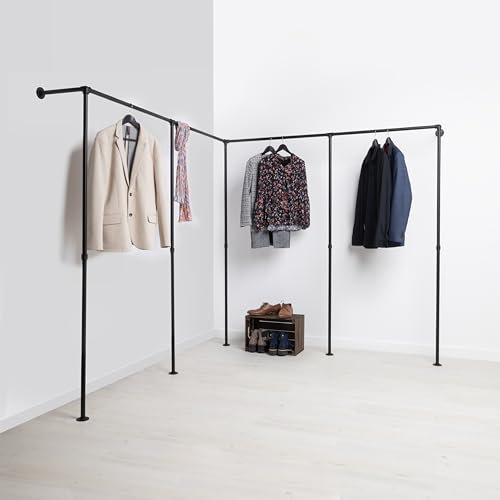 KLEIDEREISEN Kleiderstange Ecke - Geeignet als Ankleidezimmer oder als begehbarer Kleiderschrank - Industrial Kleiderstange wandmontage - Garderobe im Industrial Style - belastbare Wasserrohre