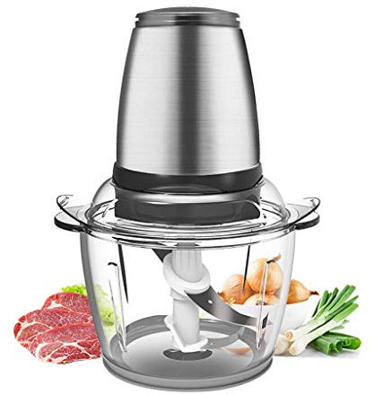 GaRcan Robot da Cucina Elettrico Tritacarne e Tritatutto con Lame Frullatore in Ciotola di Vetro per Carne, Verdura, Frutta e Noci