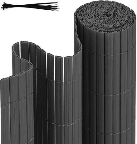 Ansobea PVC Sichtschutzmatte 90×400cm, Sichtschutz Garten mit Dreifachverstärkung, Balkon Sichtschutz für Garten und Terrasse, Windschutz, Sonnenschutz, Mit Kabelbinder (Grau)