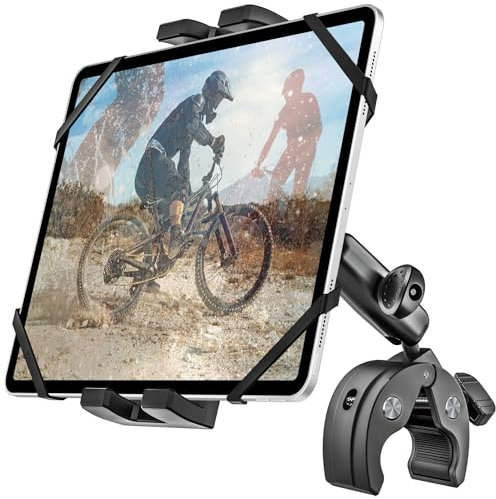 woleyi Bike Handlebars Mount Clamp, Adjustable Tablet Holder for Stationary Bicycle, 360° Rotation, Universal Compatibility, Shock-Absorbing