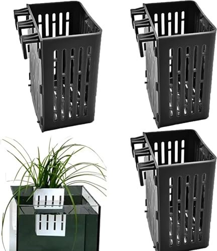 Kolarmo Lot de 3 paniers de plantation hydroponiques pour aquarium, pots de fleurs et pots de plantes d'aquarium, support de plantes à suspendre en plastique (noir, 3 pièces), 244181202