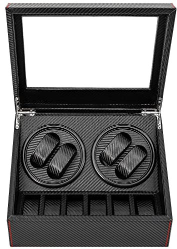 OMGGYER Caja giratoria automática para relojes de 4 + 6 relojes, caja giratoria de PU para relojes automáticos, caja de visualización de reloj con motor silencioso y cojín, color negro, marrón, 12 X 9